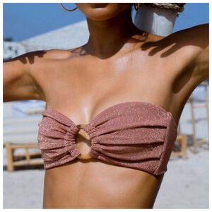 Montce Mauve Sparkle Tori Ties O-Ring Bandeau Bikini Swimsuit Top- Size Medium